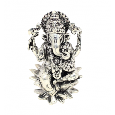 Figurine Idol Religious Hindu God Ganesha Lotus 925 Sterling Silver W 420